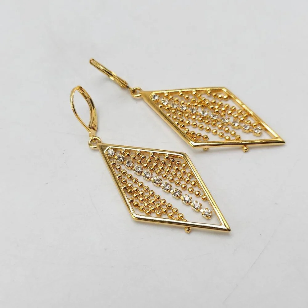 Joan Rivers Gold-Tone Latchback Earrings With Rhinestones Dangle Bead Detail - Picture 2 of 4